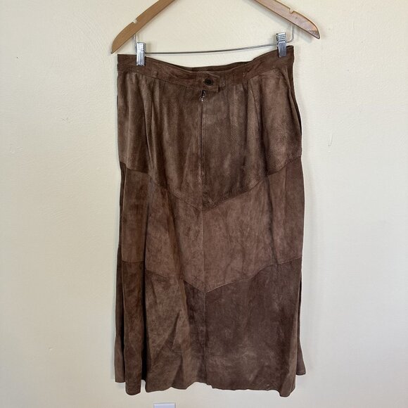 Vtg Brown Suede Patchwork Maxi Skirt Womens Grape Medium 10 Pockets Western 70s - Picture 2 of 10